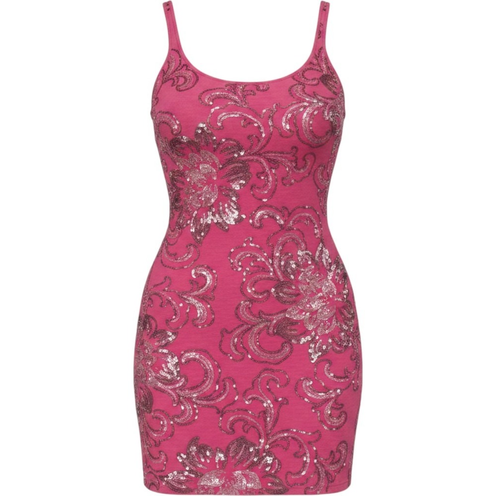 Express‎ Dreamweight Cotton Pink Sequin Floral Tank Mini Dress XS VTG 2010